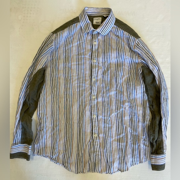 MURANO slim Fit Baird McNutt Linen Sport Shirt in Multicolor Stripe Size XL - Picture 1 of 5